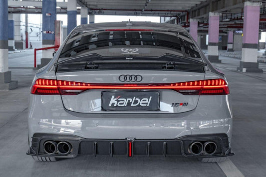 Audi S7 A7 (with s-line bumper) C8 2019-ON with Aftermarket Parts - V2 Style Rear Diffuser & Canards Pre-preg Carbon Fiber from Karbel Carbon