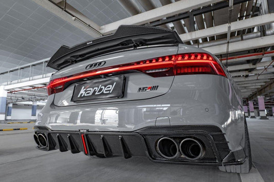 Audi S7 A7 (with s-line bumper) C8 2019-ON with Aftermarket Parts - V2 Style Rear Diffuser & Canards Pre-preg Carbon Fiber from Karbel Carbon