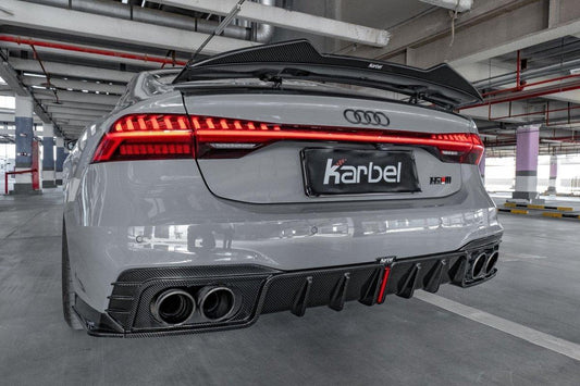 Audi S7 A7 (with s-line bumper) C8 2019-ON with Aftermarket Parts - V2 Style Rear Diffuser & Canards Pre-preg Carbon Fiber from Karbel Carbon