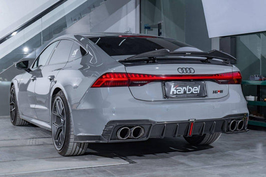 Audi S7 A7 (with s-line bumper) C8 2019-ON with Aftermarket Parts - V2 Style Rear Diffuser & Canards Pre-preg Carbon Fiber from Karbel Carbon