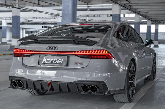 Audi S7 A7 (with s-line bumper) C8 2019-ON with Aftermarket Parts - V2 Style Rear Diffuser & Canards Pre-preg Carbon Fiber from Karbel Carbon