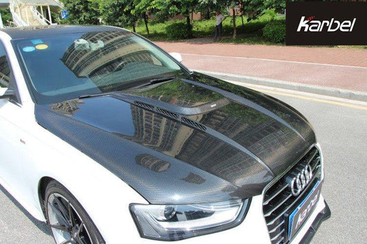 Audi RS4 S4 A4 S-line B8.5 2013 2014 2015 2016 with Aftermarket Parts - Hood Pre-preg Carbon Fiber from Karbel Carbon