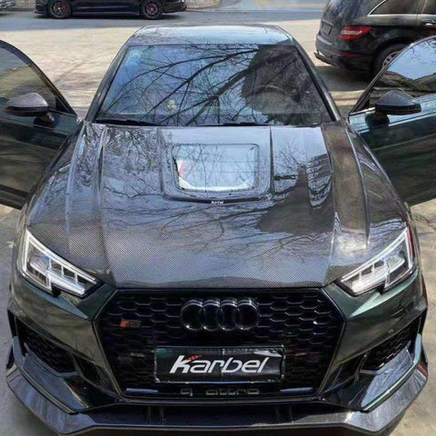 Audi RS4 S4 A4 (all models) B9 / B9.5 2017-ON with Aftermarket Parts - Hood Carbon Fiber from Karbel Carbon