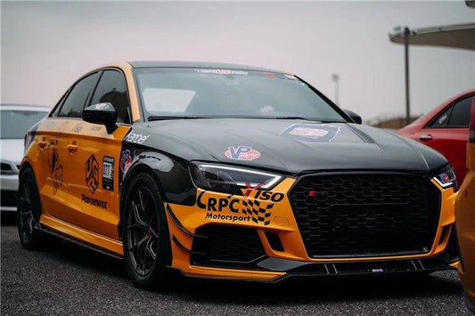 Audi RS3 8V 8V.5 2018 2019 2020 with Aftermarket Parts - Front Canards Carbon Fiber from Karbel Carbon