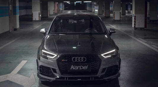 Audi RS3 8V 8V.5 2018 2019 2020 with Aftermarket Parts - Front Canards Carbon Fiber from Karbel Carbon