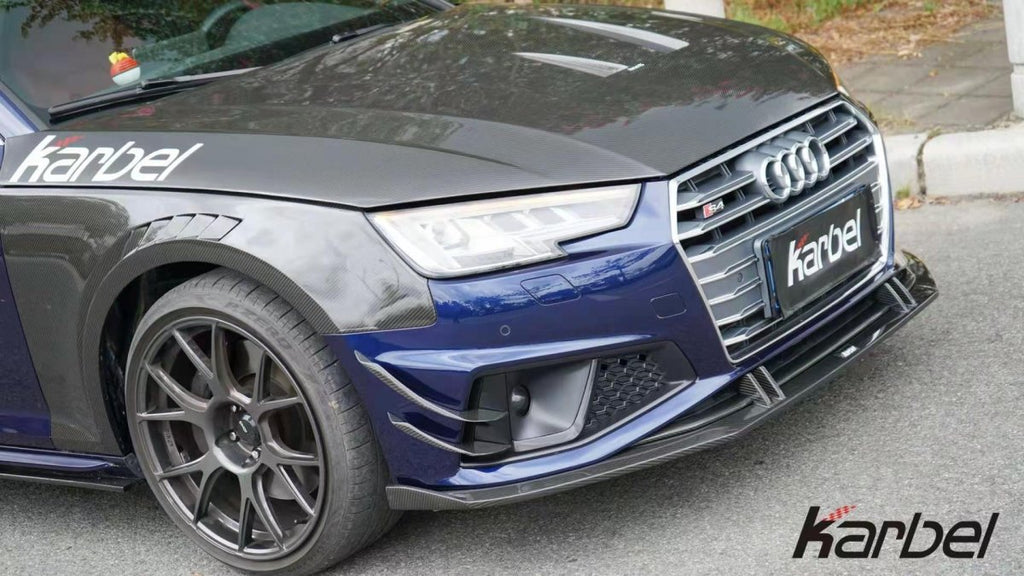 Karbel Carbon Dry Carbon Fiber Front Bumper Canards for Audi S4 & A4 S Line 2019 B9 - Performance SpeedShop