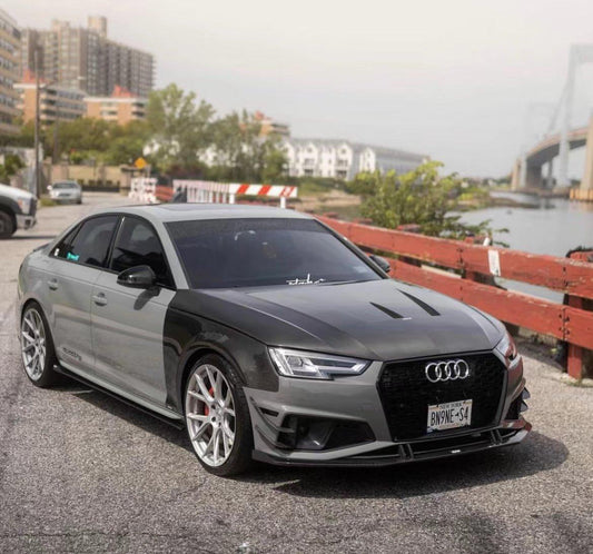 Audi S4 A4 S-line (with s-line bumper, does not fit base model) B9 2019 with Aftermarket Parts - Front Canards Pre-preg Carbon Fiber from Karbel Carbon