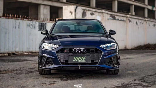 Audi S4 A4 S-line (with s-line bumper, does not fit base model) B9.5 2020 2021 2022 2023 2024 With Aftermarket Parts - Compatible with Karbel Upper Valences & Compatible with OEM Bumper Style Front Canards Pre-preg Carbon Fiber from Karbel Carbon