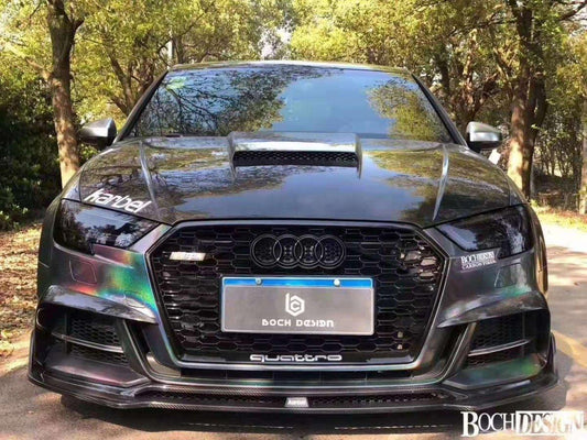 Audi S3 A3 S-line (with s-line bumper) 8V.5 2017 2018 2019 2020 with Aftermarket Parts - Upper Valences Pre-preg Carbon Fiber from Karbel Carbon