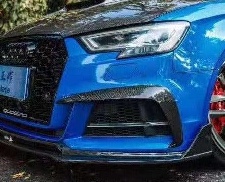 Audi S3 A3 S-line (with s-line bumper) 8V.5 2017 2018 2019 2020 with Aftermarket Parts - Upper Valences Pre-preg Carbon Fiber from Karbel Carbon