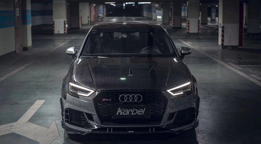 Audi RS3 8V 8V.5 2018 2019 2020 with Aftermarket Parts - Front Lip Pre-preg Carbon Fiber from TAKD Carbon