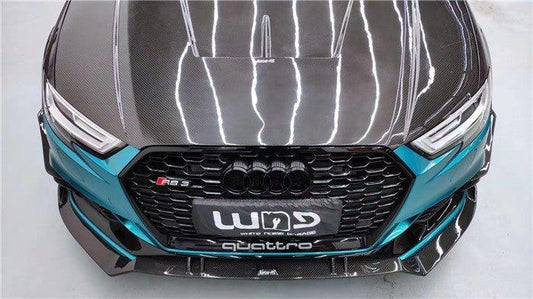 Audi RS3 8V 8V.5 2018 2019 2020 with Aftermarket Parts - Front Lip Pre-preg Carbon Fiber from TAKD Carbon