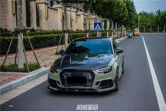 Audi RS3 8V 8V.5 2018 2019 2020 with Aftermarket Parts - Front Lip Pre-preg Carbon Fiber from TAKD Carbon