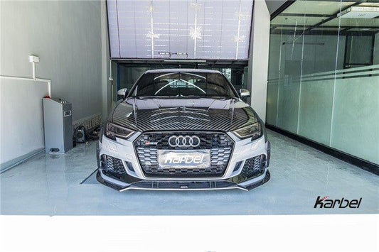 Audi RS3 8V 8V.5 2018 2019 2020 with Aftermarket Parts - Front Lip Pre-preg Carbon Fiber from TAKD Carbon