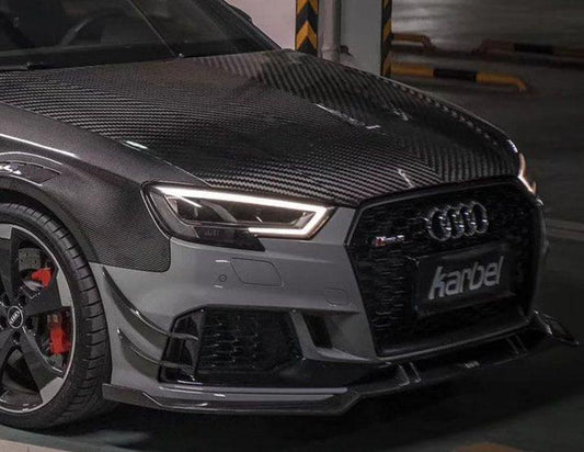 Audi RS3 8V 8V.5 2018 2019 2020 with Aftermarket Parts - Front Lip Pre-preg Carbon Fiber from TAKD Carbon