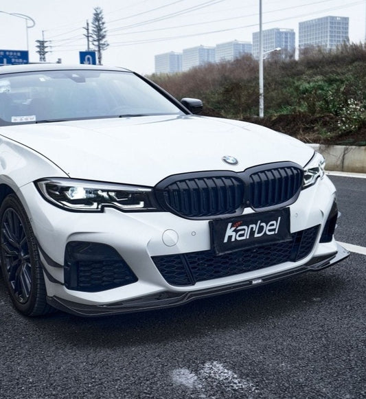 BMW 3 Series 330i (with M-package bumper, does not fit base model) M340i G20 G21 Pre-LCI 2019-2022 with Aftermarket Parts - Front Lip Pre-preg Carbon Fiber from Karbel Carbon