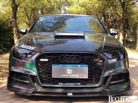 Audi S3 A3 8V & 8V.5 2017 2018 2019 2020 with Aftermarket Parts -  Front Lip Pre-preg Carbon Fiber from Karbel Carbon