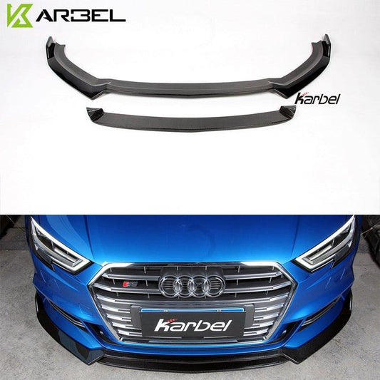 Audi S3 A3 S-line (with s-line bumper) 8V.5 2017-2020 with Aftermarket Parts - Front Lip Pre-preg Carbon Fiber from Karbel Carbon