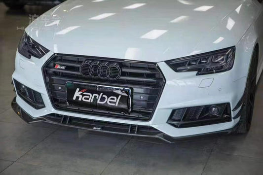 Audi S4 A4 S-line (with s-line bumper, does not fit base model) B9 2017 2018 with Aftermarket Parts - Front Lip Pre-preg Carbon Fiber from Karbel Carbon