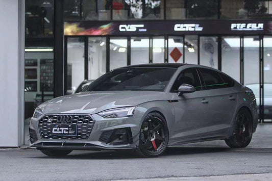 Audi S5 A5 (with s-line bumper, does not base model) B9.5 2020 2021 2022 2023 2024 with Aftermarket Parts - V2 Style Front Lip Pre-preg Carbon Fiber from Karbel Carbon