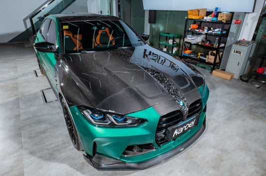 BMW M3 G80 G81 2021-ON & M4 G82 G83 2021-ON With Aftermarket Parts - Hood & Nose Cover Pre-preg Carbon Fiber from Karbel Carbon