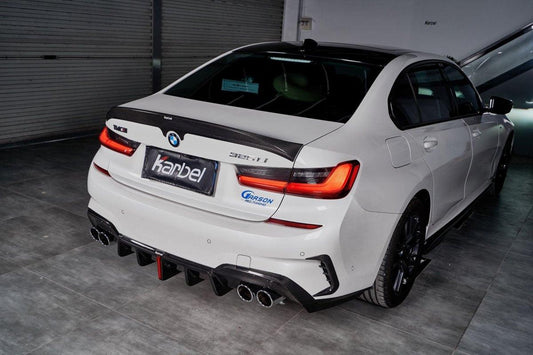 BMW 3 Series 330i (with M-package bumper, does not fit base model) M340i G20 G21 Pre-LCI 2019-2022 with Aftermarket Parts - Rear Bumper Canards Pre-preg Carbon Fiber from Karbel Carbon