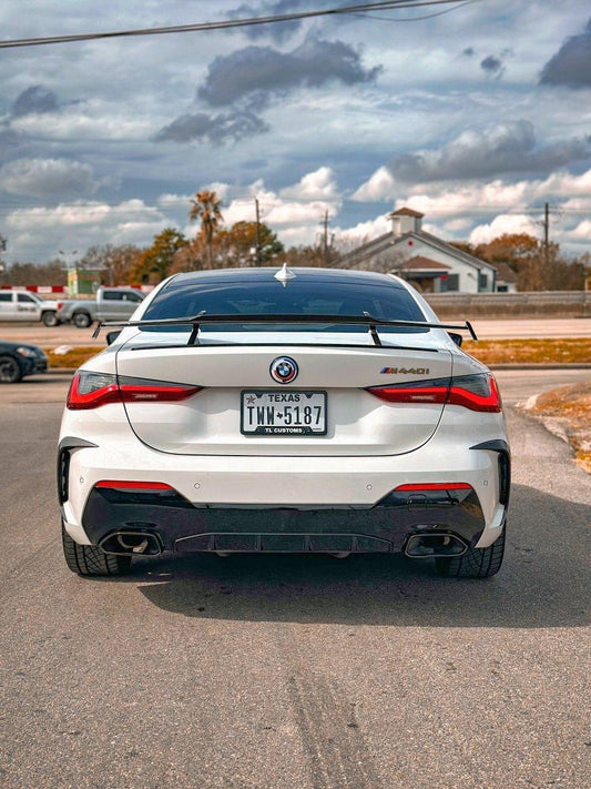 BMW 4 series 430i (with M-package bumper, does not fit base model) M440i G22 G23 2020-ON with Aftermarket Parts - Rear Bumper Canards Pre-preg Carbon Fiber from Karbel Carbon