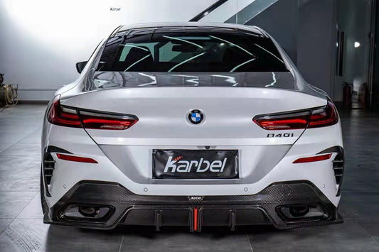 BMW 8 Series M850 840 (With M-Package Bumper) G14 G15 G16 2018 2019 2020 2021 2022 2023 2024 with Aftermarket Parts - Rear Bumper Canards Pre-preg Carbon Fiber from Karbel Carbon