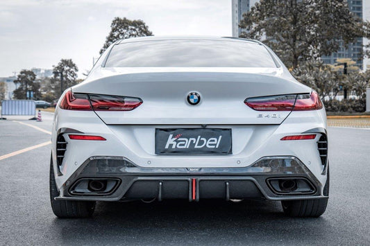 BMW 8 Series M850 840 (With M-Package Bumper) G14 G15 G16 2018 2019 2020 2021 2022 2023 2024 with Aftermarket Parts - Rear Bumper Canards Pre-preg Carbon Fiber from Karbel Carbon