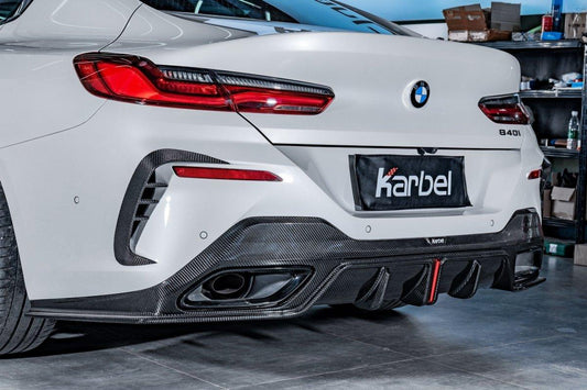 BMW 8 Series M850 840 (With M-Package Bumper) G14 G15 G16 2018 2019 2020 2021 2022 2023 2024 with Aftermarket Parts - Rear Bumper Canards Pre-preg Carbon Fiber from Karbel Carbon