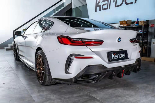 BMW 8 Series M850 840 (With M-Package Bumper) G14 G15 G16 2018 2019 2020 2021 2022 2023 2024 with Aftermarket Parts - Rear Bumper Canards Pre-preg Carbon Fiber from Karbel Carbon