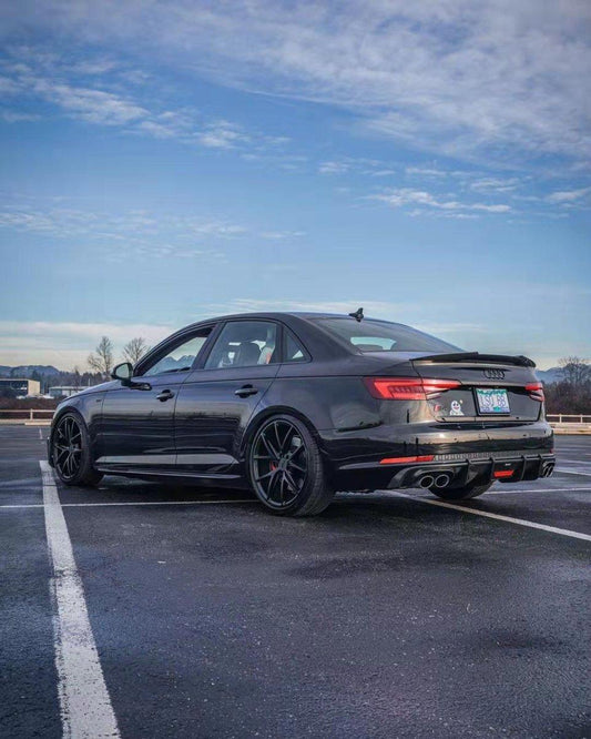 Audi S4 A4 (with S-line bumper, does not fit base model) B9 2017 2018 2019 with Aftermarket Parts - V1 (With LED Light) & V2 (Without LED Light) & V3 (RS4 Style) Style Rear Diffuser Pre-preg Carbon Fiber from Karbel Carbon