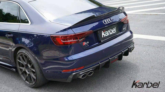 Audi S4 A4 (with S-line bumper, does not fit base model) B9 2017 2018 2019 with Aftermarket Parts - V1 (With LED Light) & V2 (Without LED Light) & V3 (RS4 Style) Style Rear Diffuser Pre-preg Carbon Fiber from Karbel Carbon