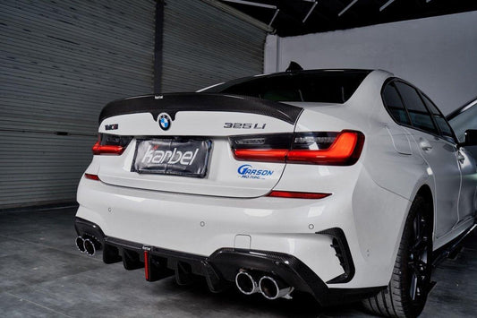 BMW 3 Series 330i (with M-package bumper, does not fit base model) M340i G20 G21 Pre-LCI 2019-2022 with Aftermarket Parts - Rear Diffuser & Canards Pre-preg Carbon Fiber from Karbel Carbon