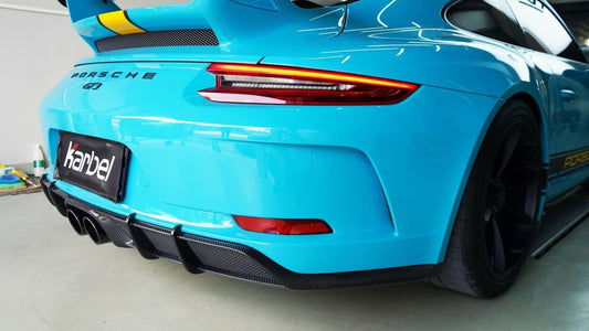 Porsche 911 991.2 GT3 2018 2019 with Aftermarket Parts - Rear Diffuser Pre-preg Carbon Fiber from Karbel Carbon