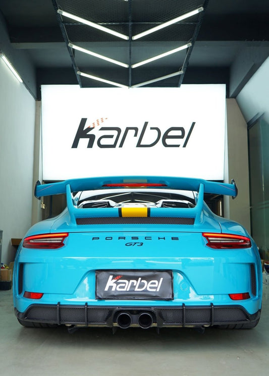 Porsche 911 991.2 GT3 2018 2019 with Aftermarket Parts - Rear Diffuser Pre-preg Carbon Fiber from Karbel Carbon