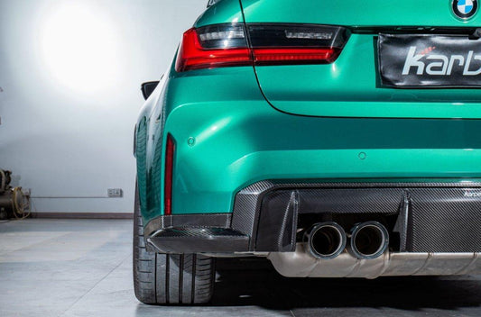 BMW M3 G80 G81 2021-ON with Aftermarket Parts - Rear Diffuser & Canards Pre-preg Carbon Fiber from Karbel Carbon