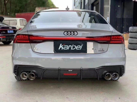 Audi S7 A7 (with s-line bumper) C8 2019-ON with Aftermarket Parts - V1 Style Rear Diffuser Pre-preg Carbon Fiber from Karbel Carbon