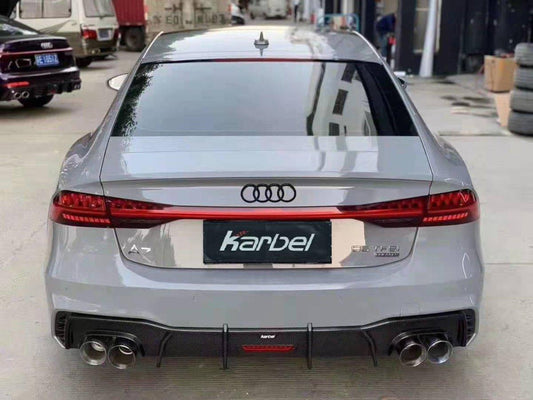 Audi S7 A7 (with s-line bumper) C8 2019-ON with Aftermarket Parts - V1 Style Rear Diffuser Pre-preg Carbon Fiber from Karbel Carbon