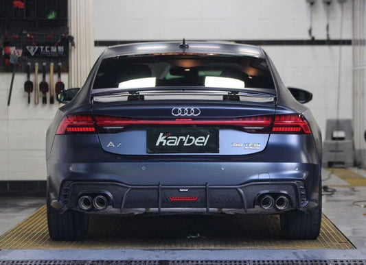 Audi S7 A7 (with s-line bumper) C8 2019-ON with Aftermarket Parts - V1 Style Rear Diffuser Pre-preg Carbon Fiber from Karbel Carbon