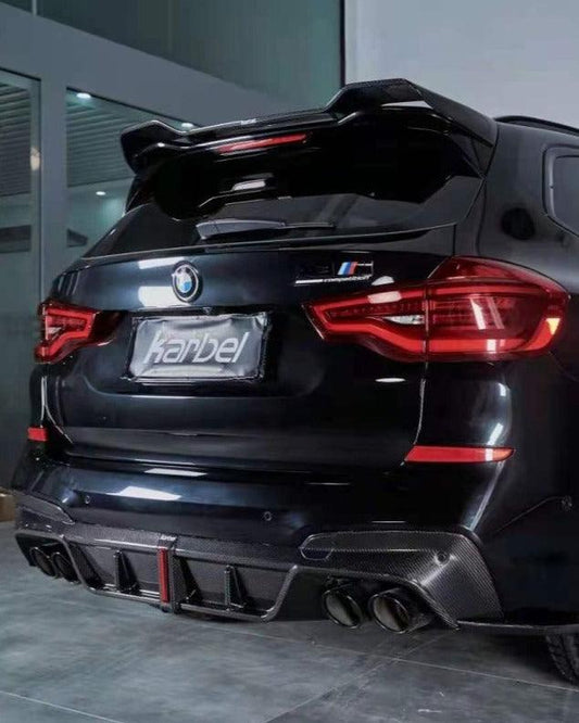 BMW X3M X3MC F97 Pre-LCI 2019-2021 & X3 G01 pre-LCI 2019 2020 2021 with Aftermarket Parts - Rear Roof Spoiler Pre-preg Carbon Fiber from Karbel Carbon