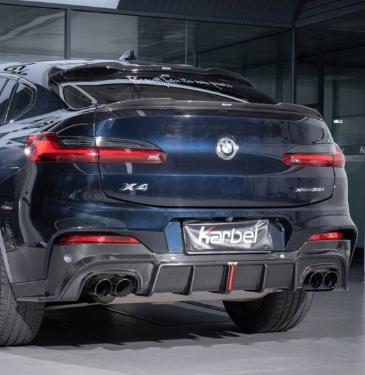 BMW X4M X4MC F98 (Fits Both Pre-LCI & LCI) 2019 2020 2021 2022 2023 2024 & X4 G02 (Fits Both Pre-LCI & LCI) 2019 2020 2021 2022 2023 2024 with Aftermarket Parts - Rear Roof Spoiler Pre-preg Carbon Fiber from Karbel Carbon