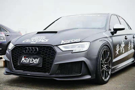 Audi S3 A3 8V.5 2017 2018 2019 2020 with Aftermarket Parts - Front Bumper Pre-preg Carbon Fiber from Karbel Carbon