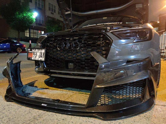 Audi S3 A3 8V.5 2017 2018 2019 2020 with Aftermarket Parts - Front Bumper Pre-preg Carbon Fiber from Karbel Carbon