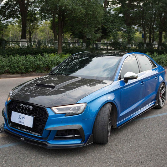 Audi RS3 S3 A3 8V.5 2017 2018 2019 2020 with Aftermarket Parts - Side Skirts Pre-preg Carbon Fiber from Karbel Carbon