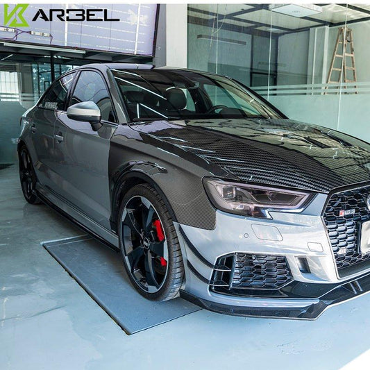 Audi RS3 8V 8V.5 2018 2019 2020 with Aftermarket Parts -  Side Skirts Pre-preg Carbon Fiber from TAKD Carbon