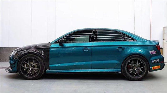 Audi RS3 8V 8V.5 2018 2019 2020 with Aftermarket Parts -  Side Skirts Pre-preg Carbon Fiber from TAKD Carbon