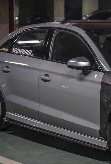 Audi RS3 8V 8V.5 2018 2019 2020 with Aftermarket Parts -  Side Skirts Pre-preg Carbon Fiber from TAKD Carbon