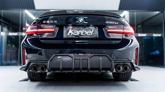 BMW 3 Series 330i (with M-package bumper, does not fit base model) M340i G20 G21 LCI 2023-ON with Aftermarket Parts - Rear Diffuser & Canards Pre-preg Carbon Fiber from Karbel Carbon