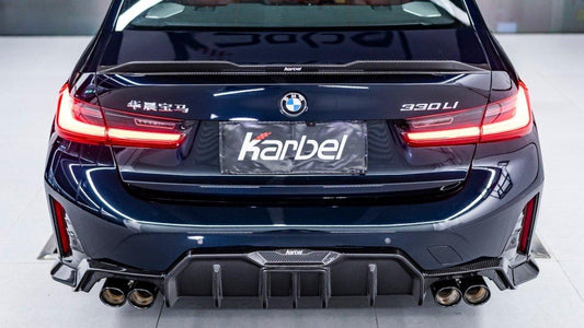 BMW 3 Series 330i (with M-package bumper, does not fit base model) M340i G20 G21 LCI 2023-ON with Aftermarket Parts - Rear Diffuser & Canards Pre-preg Carbon Fiber from Karbel Carbon